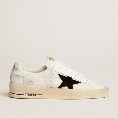 Golden Goose Men's Stardan In White Mesh With Black Suede Star