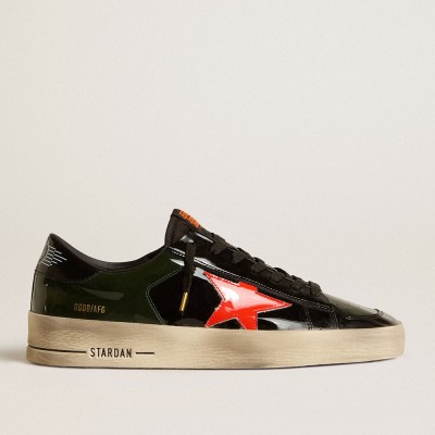 Golden Goose Men's Stardan LAB In Black And Green Patent Leather With Orange Star