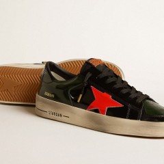 Golden Goose Men's Stardan LAB In Black And Green Patent Leather With Orange Star