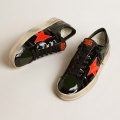 Golden Goose Men's Stardan LAB In Black And Green Patent Leather With Orange Star