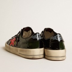 Golden Goose Men's Stardan LAB In Black And Green Patent Leather With Orange Star