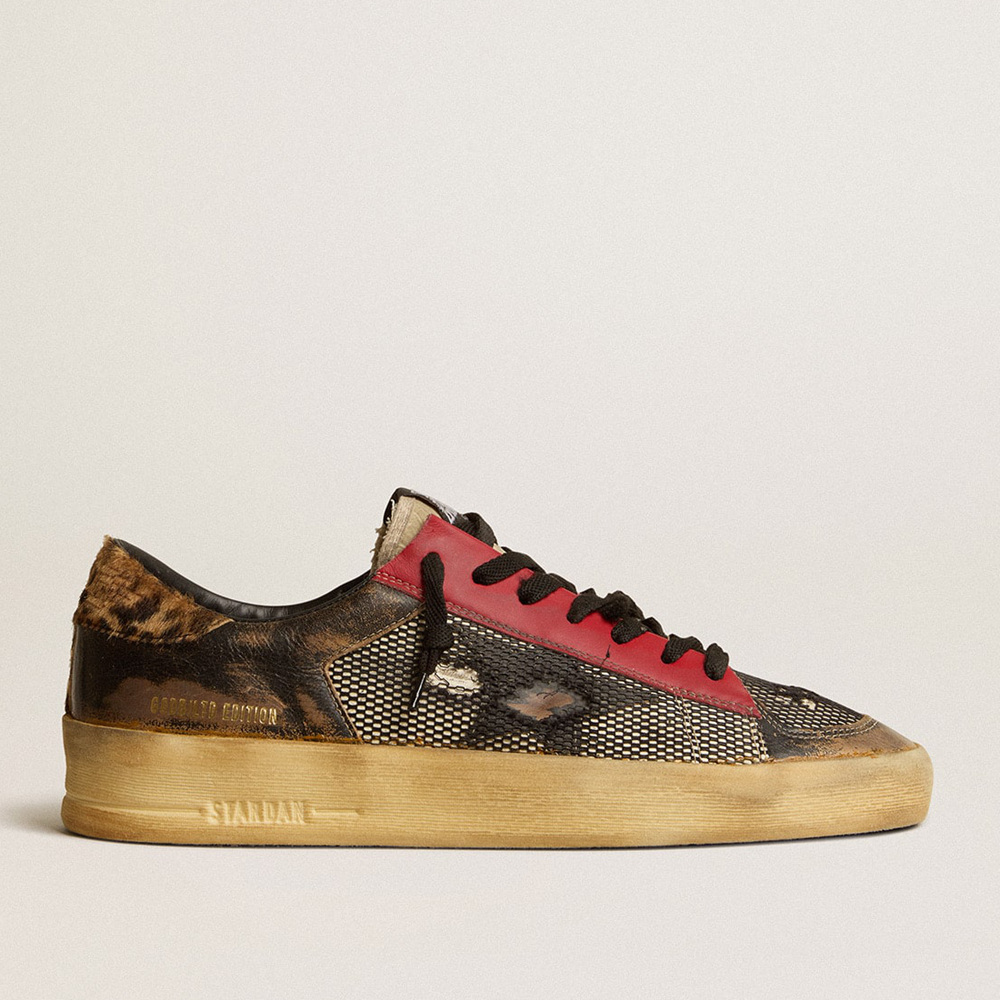 Golden Goose Men's Stardan LAB In Mesh With Black Leather Inserts And Leopard Heel Tab