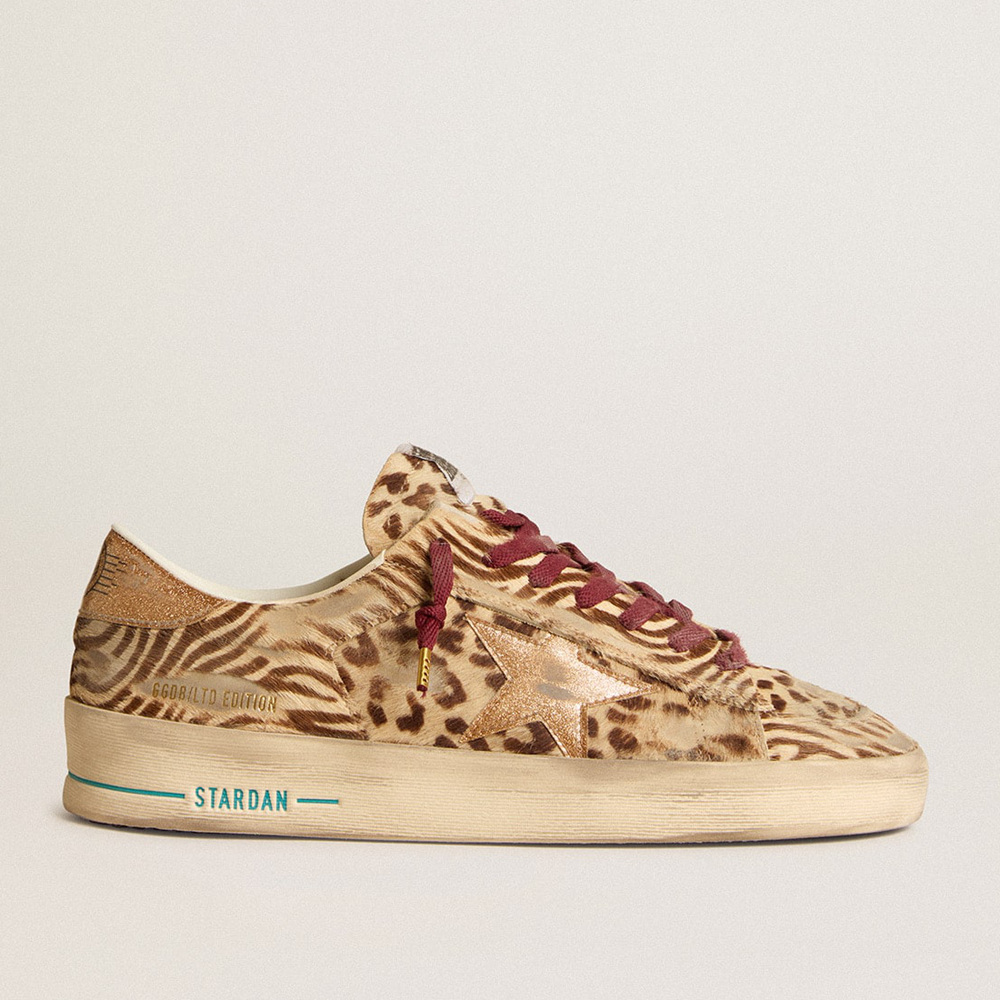 Golden Goose Men's Stardan LTD In Animal-print Pony Skin With Gold Glitter Star