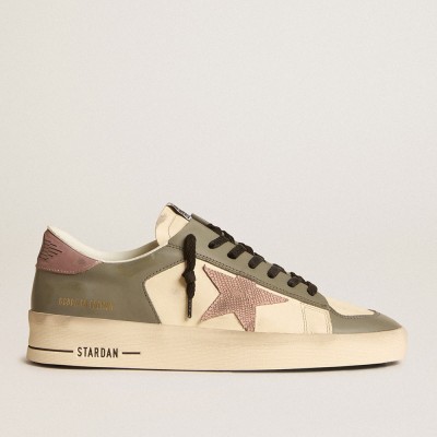 Golden Goose Men's Stardan LTD In Gray Leather With A Pink Leather Star And Heel Tab