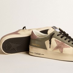 Golden Goose Men's Stardan LTD In Gray Leather With A Pink Leather Star And Heel Tab