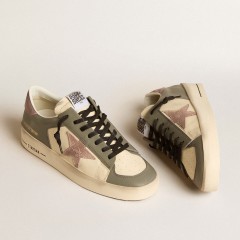 Golden Goose Men's Stardan LTD In Gray Leather With A Pink Leather Star And Heel Tab