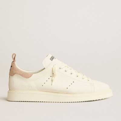 Golden Goose Men's Starter In White Leather With Light Brown Nubuck Heel Tab