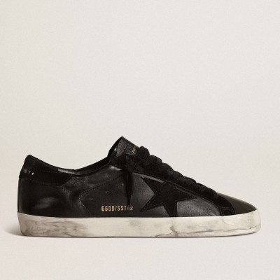 Golden Goose Men's Super-Star In Black Nappa With Black Suede Star And Heel Tab