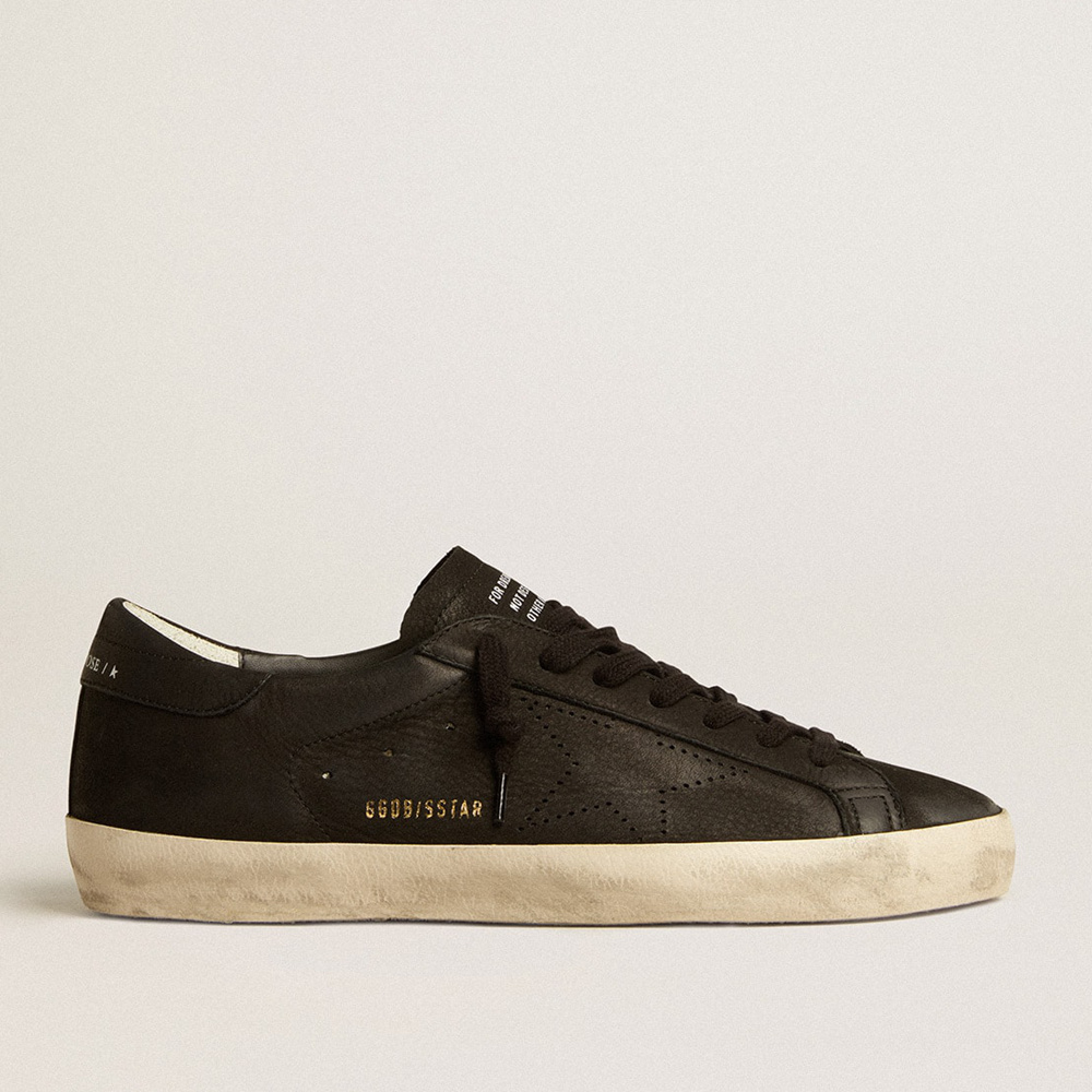 Golden Goose Men's Super-Star In Black Nubuck With Perforated Star And Black Nubuck Heel Tab