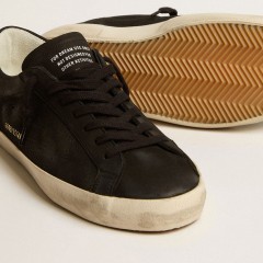 Golden Goose Men's Super-Star In Black Nubuck With Perforated Star And Black Nubuck Heel Tab