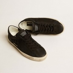 Golden Goose Men's Super-Star In Black Nubuck With Perforated Star And Black Nubuck Heel Tab