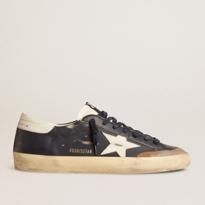 Golden Goose Men's Super-Star In Blue Nappa Leather With White Leather Star And Heel Tab