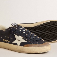 Golden Goose Men's Super-Star In Blue Nappa Leather With White Leather Star And Heel Tab