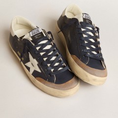 Golden Goose Men's Super-Star In Blue Nappa Leather With White Leather Star And Heel Tab