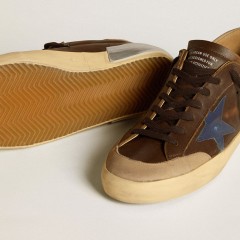 Golden Goose Men's Super-Star In Leather With Blue Leather Star And Beige Nubuck Heel Tab