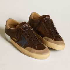 Golden Goose Men's Super-Star In Leather With Blue Leather Star And Beige Nubuck Heel Tab