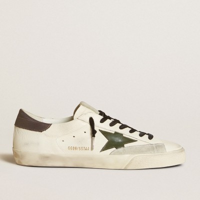 Golden Goose Men's Super-Star In Nappa With Green Leather Star And Gray Leather Heel Tab