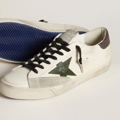 Golden Goose Men's Super-Star In Nappa With Green Leather Star And Gray Leather Heel Tab