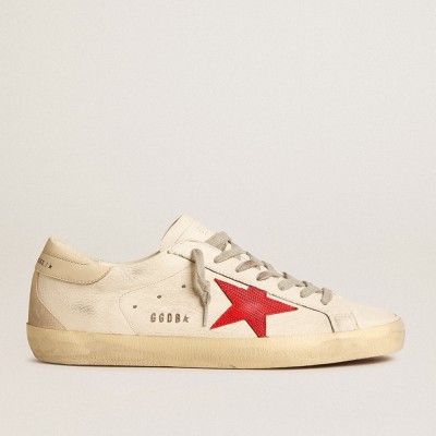 Golden Goose Men's Super-Star In Nappa With Red Star And Cream Leather Heel Tab