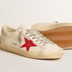 Golden Goose Men's Super-Star In Nappa With Red Star And Cream Leather Heel Tab