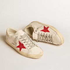 Golden Goose Men's Super-Star In Nappa With Red Star And Cream Leather Heel Tab