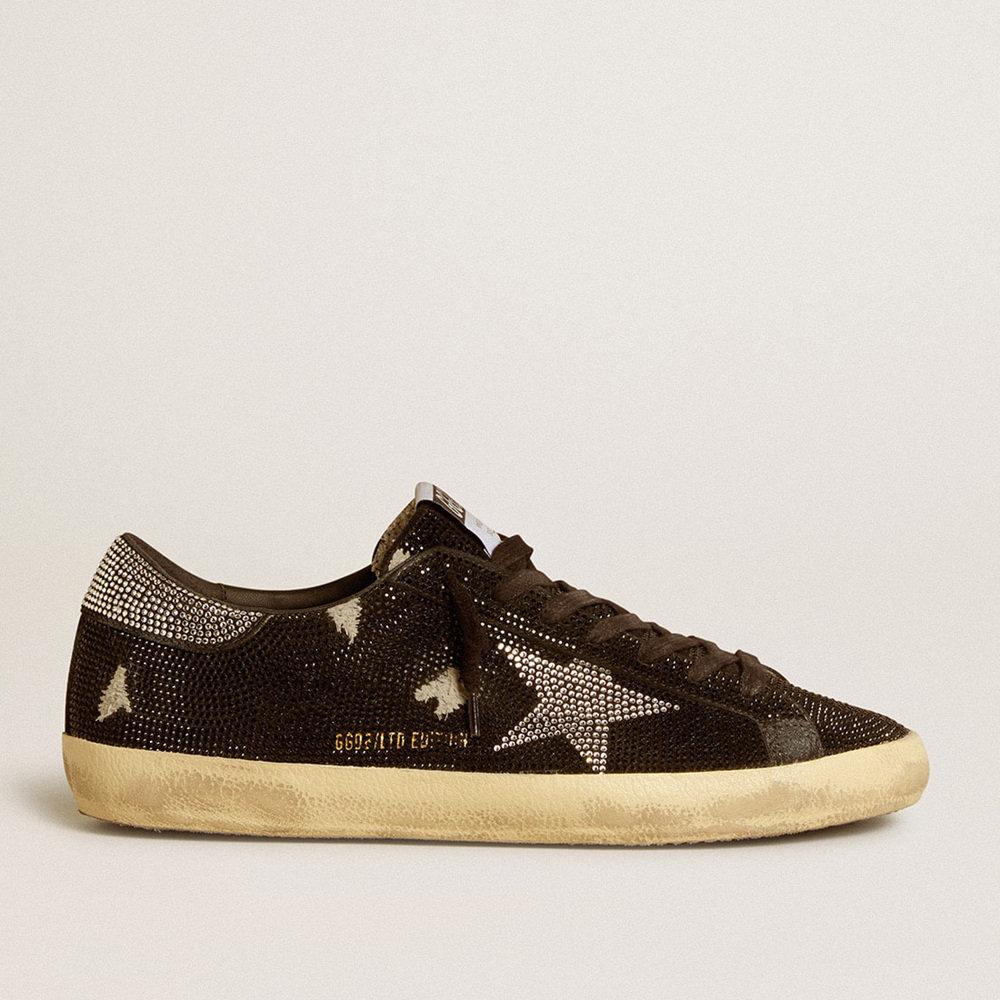 Golden Goose Men's Super-Star In Suede And Swarovski Crystals With Silver Star