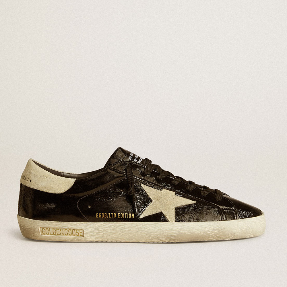 Golden Goose Men's Super-Star LTD In Black Patent Leather With Suede Star And Heel Tab