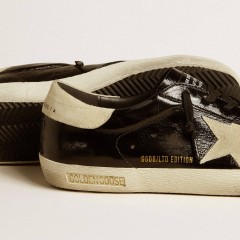 Golden Goose Men's Super-Star LTD In Black Patent Leather With Suede Star And Heel Tab