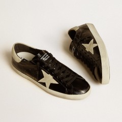 Golden Goose Men's Super-Star LTD In Black Patent Leather With Suede Star And Heel Tab