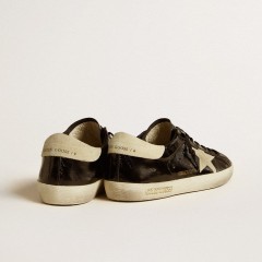 Golden Goose Men's Super-Star LTD In Black Patent Leather With Suede Star And Heel Tab