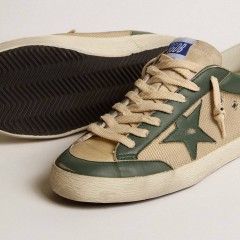 Golden Goose Men's Super-Star LTD In Cream Mesh And Green Nappa With Nappa Star