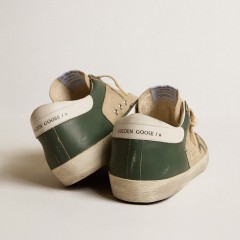 Golden Goose Men's Super-Star LTD In Cream Mesh And Green Nappa With Nappa Star