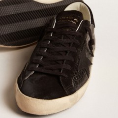 Golden Goose Men's Super-Star LTD In Crocodile-print Leather With Black Suede Inserts