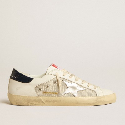 Golden Goose Men's Super-Star LTD In Mesh And Leather With Silver Star And Blue Heel Tab