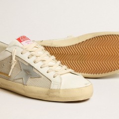 Golden Goose Men's Super-Star LTD In Mesh And Leather With Silver Star And Blue Heel Tab