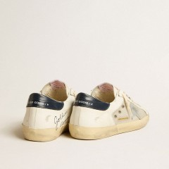 Golden Goose Men's Super-Star LTD In Mesh And Leather With Silver Star And Blue Heel Tab