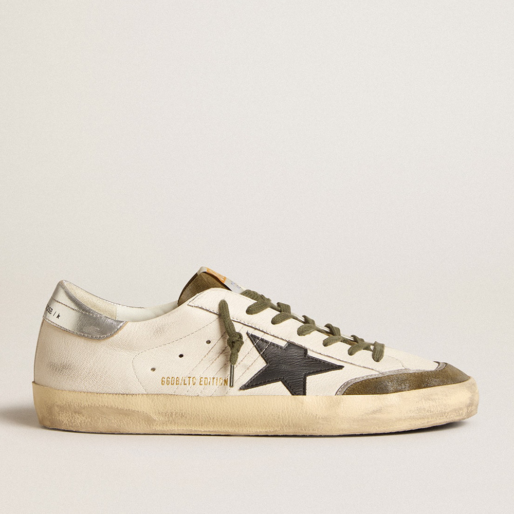 Golden Goose Men's Super-Star LTD In Nappa Leather With Black Leather Star And Silver Heel Tab