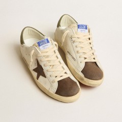 Golden Goose Men's Super-Star LTD In Nappa With Brown Suede Star And Green Heel Tab