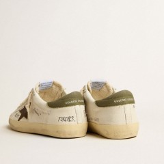 Golden Goose Men's Super-Star LTD In Nappa With Brown Suede Star And Green Heel Tab