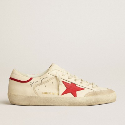 Golden Goose Men's Super-Star LTD In Nappa With Red Leather Star And Pearl Suede Toe