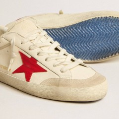 Golden Goose Men's Super-Star LTD In Nappa With Red Leather Star And Pearl Suede Toe