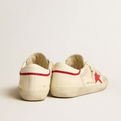 Golden Goose Men's Super-Star LTD In Nappa With Red Leather Star And Pearl Suede Toe