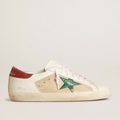 Golden Goose Men's Super-Star LTD In Suede With Green Metallic Star And Red Heel Tab