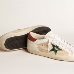 Golden Goose Men's Super-Star LTD In Suede With Green Metallic Star And Red Heel Tab