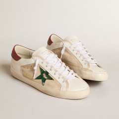 Golden Goose Men's Super-Star LTD In Suede With Green Metallic Star And Red Heel Tab