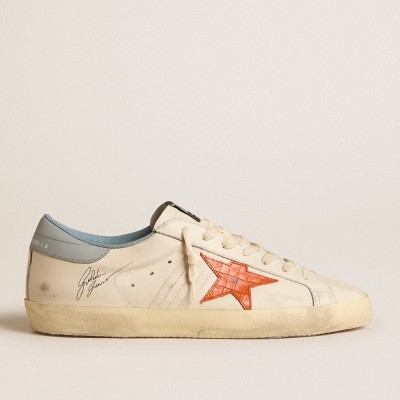 Golden Goose Men's Super-Star With Crocodile-print Star And Silver-blue Heel Tab