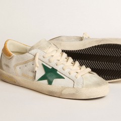 Golden Goose Men's Super-Star With Green Suede Star And Yellow Croc-print Leather Heel Tab