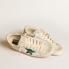 Golden Goose Men's Super-Star With Green Suede Star And Yellow Croc-print Leather Heel Tab