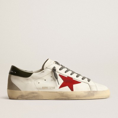 Golden Goose Men's Super-Star With Red Suede Star And Green Leather Heel Tab