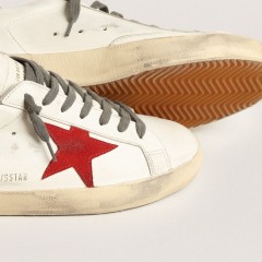 Golden Goose Men's Super-Star With Red Suede Star And Green Leather Heel Tab